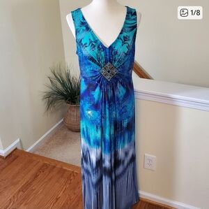 R&M Richards Teal and Navy Maxi Dress